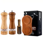 6-Inch Manual Pepper Grinder with Acacia Crafted and Ceramic Core Adjustable Coarse to Fine Wooden Salt Spice Mill with Serving Tray and Spoon Refillable Kitchen Grinding Tool
