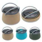 1L Outdoor Silicone Kettle Folding Camping Tableware Kettle Cook Water Pot Mini Boiling Water Pot with Handle for Fishing Travel