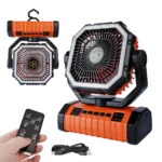 Camping Portable Desk Fan with LED Light, 20000mAh Battery Rechargeable Quiet Camping Fan, Battery Operated with Hanging Hook for Home Bedroom