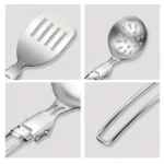 6pcs Kitchen Accessories Multi-functional Folding Kitchenware Cookware Stainless Steel Portable Folding Soup Ladle, Perforated Spoon, Scraper, Spatula and Storage Bag - Image 3