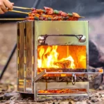 Folding Stainless Steel Oven Portable Wood Burner Camping Wood Stove Mini BBQ Grill Carry Bag Camping Supplies Fire Wood Heater