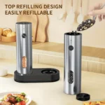 2pcs Rechargeable Electric Salt and Pepper Grinder Set USB Automatic LED Adjustable Coarseness Stainless Steel Kitchen Gadgets for Home Cooking - Image 2