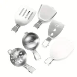 6pcs Kitchen Accessories Multi-functional Folding Kitchenware Cookware Stainless Steel Portable Folding Soup Ladle, Perforated Spoon, Scraper, Spatula and Storage Bag - Image 2