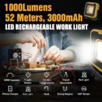 2024 1000LM Super Bright Portable LED Spotlight Camping Lamp 3000mAh LED Work Light Rechargeable Outdoor Waterproof Working Light - Image 3
