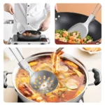 6pcs Kitchen Accessories Multi-functional Folding Kitchenware Cookware Stainless Steel Portable Folding Soup Ladle, Perforated Spoon, Scraper, Spatula and Storage Bag - Image 4