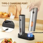 2pcs Rechargeable Electric Salt and Pepper Grinder Set USB Automatic LED Adjustable Coarseness Stainless Steel Kitchen Gadgets for Home Cooking - Image 5